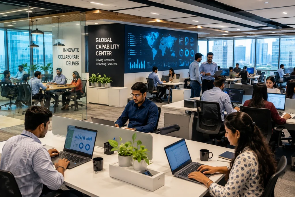 Modern GCC office workspace in Pune with collaborative teams in a flexible business environment